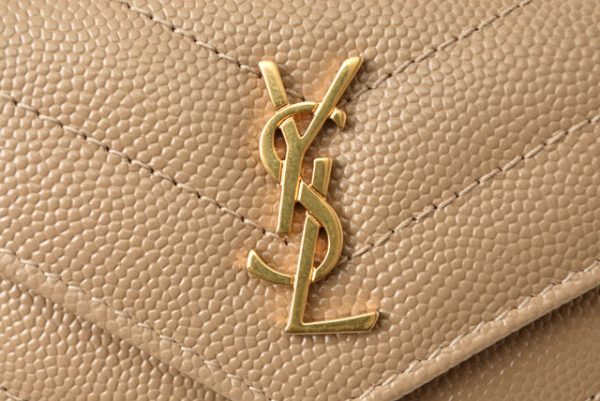 24020112 ysl 3 Saint Laurent Tri fold Wallet Monogram YSL Quilted Beige