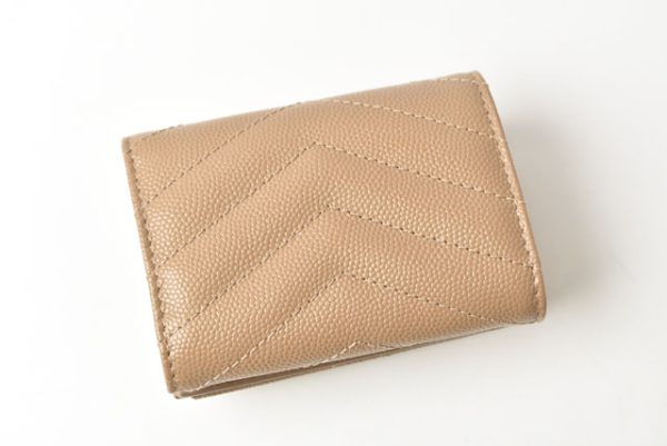 24020112 ysl 4 Saint Laurent Tri fold Wallet Monogram YSL Quilted Beige