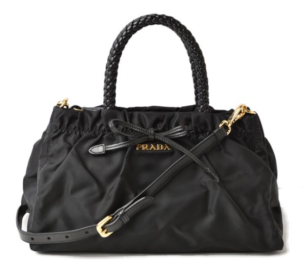 24020206 p 1 Prada Tessuto Nylon Ribbon Handbag Shoulder Bag Black