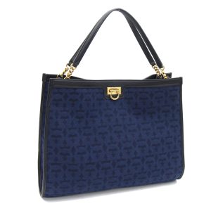 2402060091 Ferragamo Gancini Tote Bag Canvas Navy