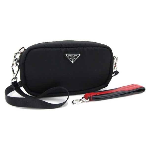 2402140011 Prada Pochette Bicolor Mini Leather Clutch Bag Black