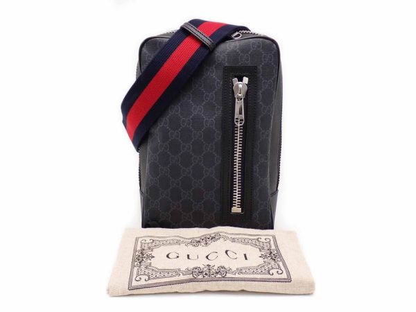 24022302344 1 9 Gucci GG Supreme Canvas Leather Web Soft Tote Bag Black Blue Red