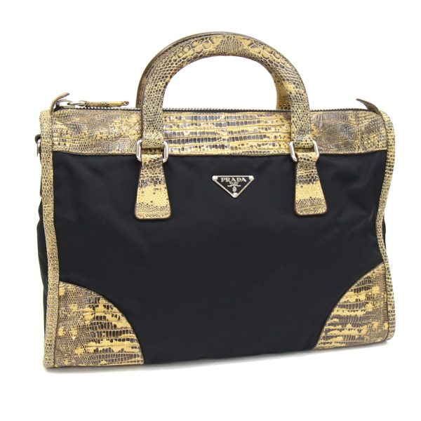 2402270031 Prada Handbag Nylon Lizard Black