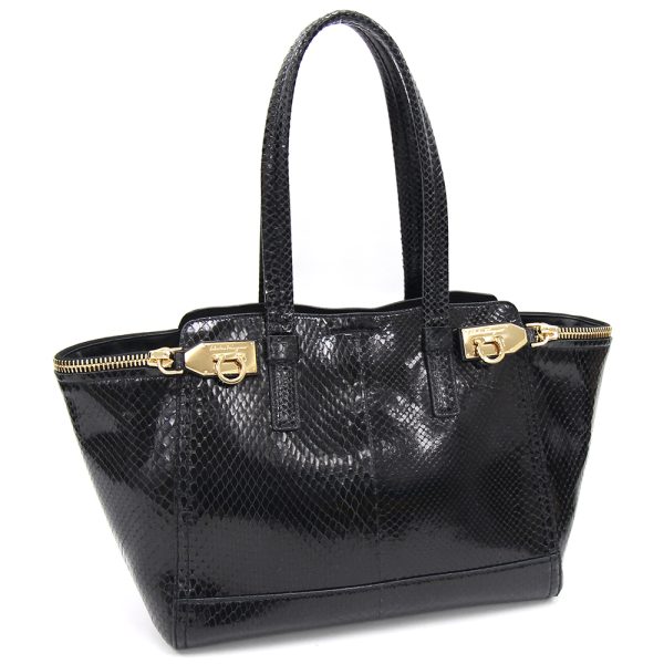 2403060111 Ferragamo Gancini Tote Bag Python Black