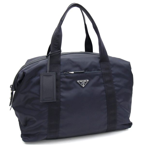 2403060151 Prada Boston Bag Re Nylon X Saffiano Leather Navy