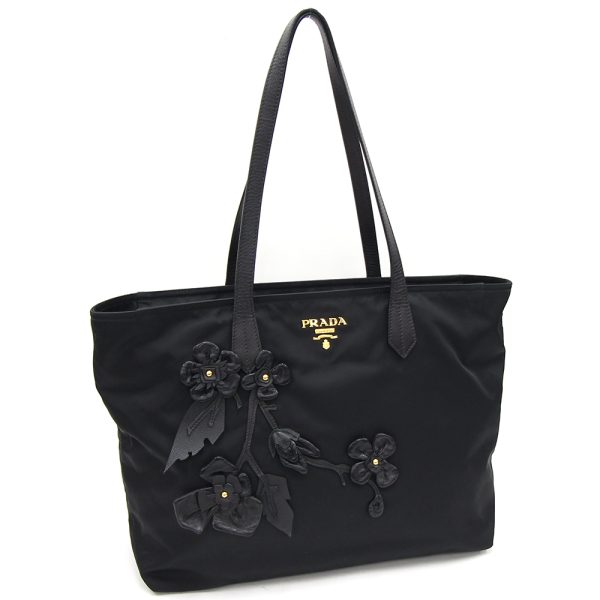 2403070111 Prada Tote Bag Nylon Leather Black