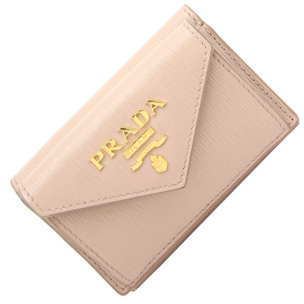 2403140051 Prada Trifold Wallet Leather Beige