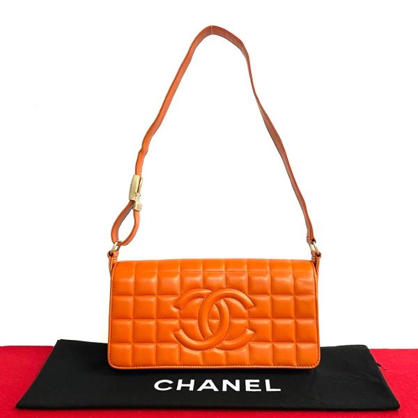 240316kmk521 2 1 Chanel Chocolate Bar Leather Handbag Semi Shoulder Bag Orange