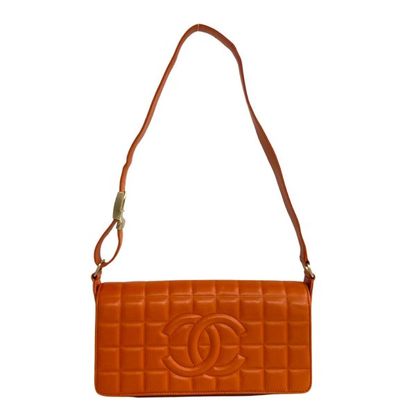 240316kmk521 2 3 Chanel Chocolate Bar Leather Handbag Semi Shoulder Bag Orange