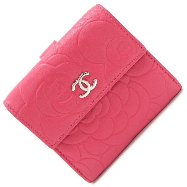 2403190641 Chanel Camellia W Hook Wallet Leather Pink