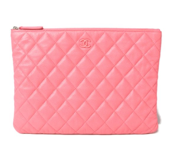 24040227 ch 1 Chanel Flat Pouch Matelasse Caviar Skin Clutch Bag Pink