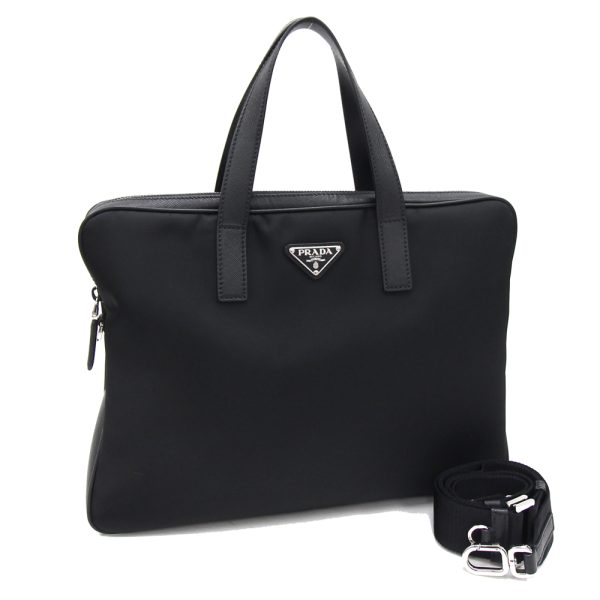 2404100031 Prada Briefcase Nylon Leather Shoulder Black