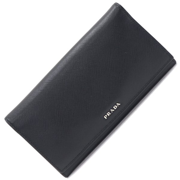 2404260161 Prada Bifold Long Bill Holder Leather Black