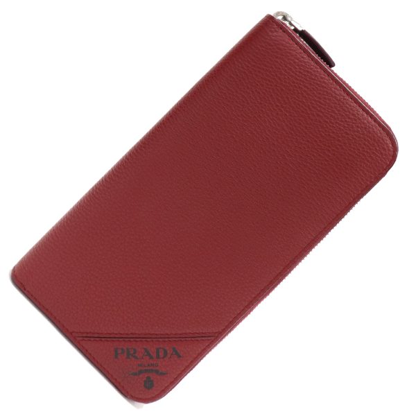 2405030031 Prada Round Zipper Long Wallet Leather Bordeaux