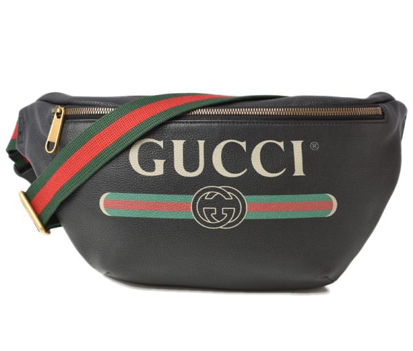 2405b02 g 1 Gucci Vintage Logo Leather Waist Pouch Body Bag Black