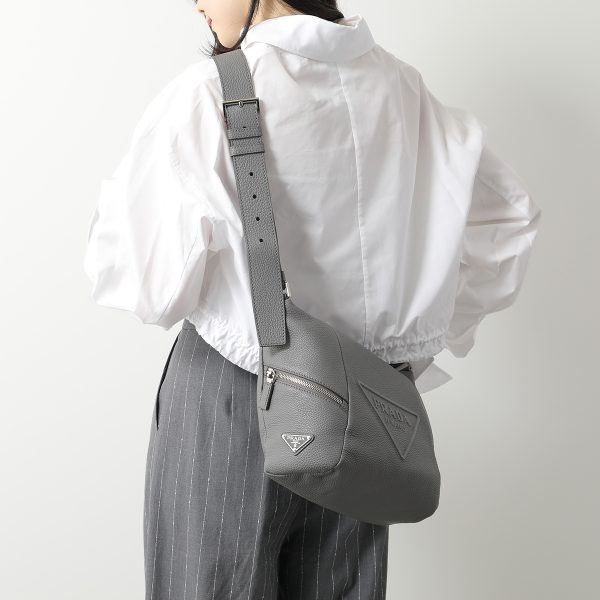 2405w51183 3 Prada Shoulder Vitello Triangle Logo Marmo Grey