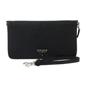 2406053007013 1 Prada Saffiano Leather Wristlet Black