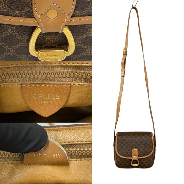 240625mna317 1 4 Celine Macadam Blason Triomphe Logo Leather Shoulder Bag Crossbody Brown