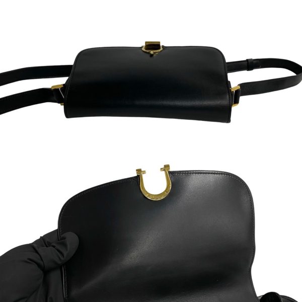 240625mna342 7 9 Celine Vintage Horsebit Hardware Leather Mini Shoulder Bag Pochette Black