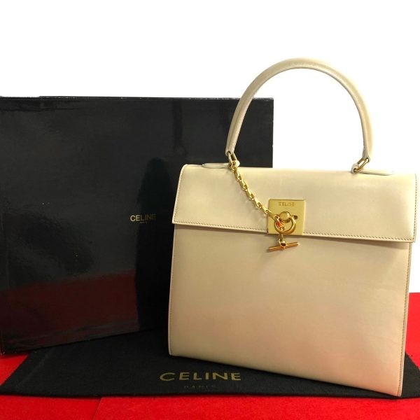 240625mna363 7 1 Celine Vintage Logo Ring Hardware Calf Leather Mini Tote Handbag Beige