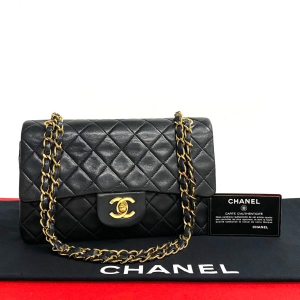 240625mna364 7 1 Chanel Double Flap Lambskin Chain Shoulder Bag Black