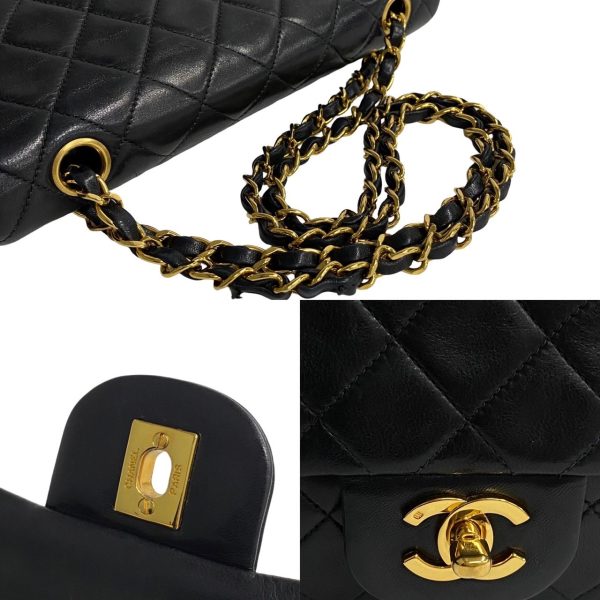 240625mna364 7 4 Chanel Double Flap Lambskin Chain Shoulder Bag Black