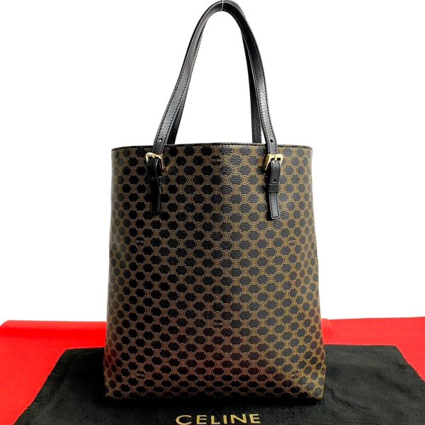 240625mna392 5 1 Celine Vintage Macadam Blason Pattern Leather Tote Handbag Brown