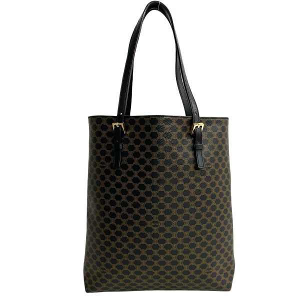 240625mna392 5 5 Celine Vintage Macadam Blason Pattern Leather Tote Handbag Brown