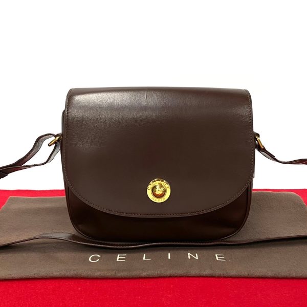 2406jpa336 1 1 Celine Vintage Star Ball Logo Leather Crossbody Shoulder Bag Brown