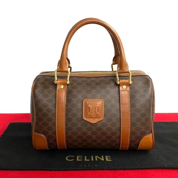 2406jpa570 8 1 Celine Vintage Macadam Blason Triomphe Leather Mini Boston Handbag Brown