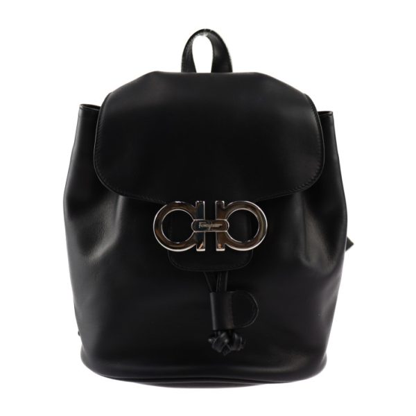 2409023001058 1 Salvatore Ferragamo Gancini Leather Mini Backpack Black