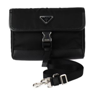 2409053010025 1 Prada Nylon Leather Shoulder Bag Black