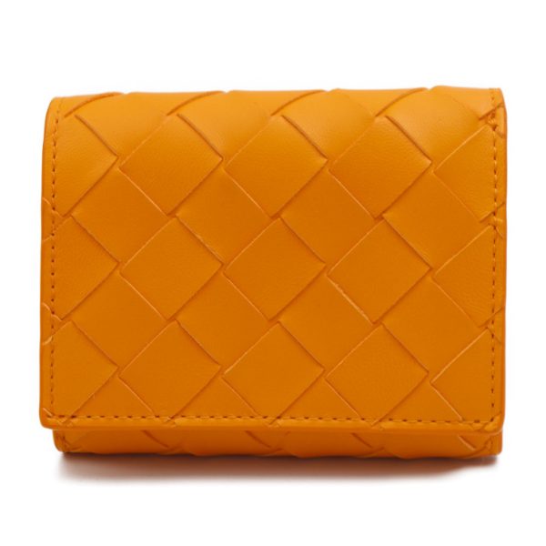 2409053010029 1 Bottega Veneta Intrecciato Tri Fold Leather Wallet Orange