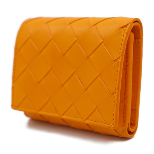 2409053010029 2 Bottega Veneta Intrecciato Tri Fold Leather Wallet Orange