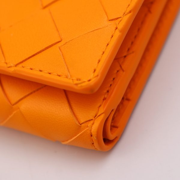 2409053010029 5 Bottega Veneta Intrecciato Tri Fold Leather Wallet Orange