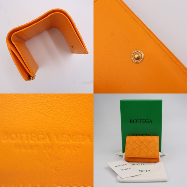 2409053010029 9 Bottega Veneta Intrecciato Tri Fold Leather Wallet Orange