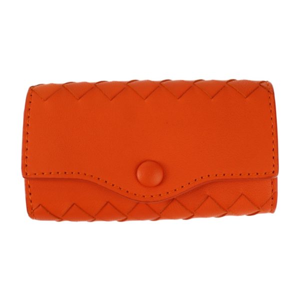 2409063001048 1 Bottega Veneta Intrecciato Leather Key Case Orange