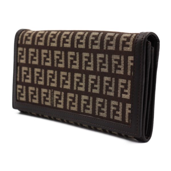 2413023001070 2 Fendi Zucchino Long Wallet Canvas Leather Brown