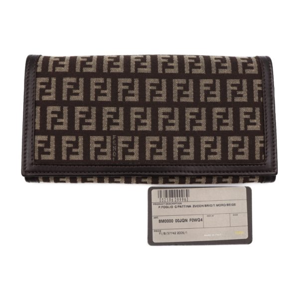 2413023001070 9 Fendi Zucchino Long Wallet Canvas Leather Brown