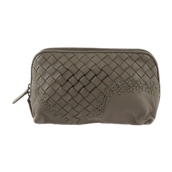 2413033001061 1 Bottega Veneta Intrecciato Leather Cosmetic Pouch Greige