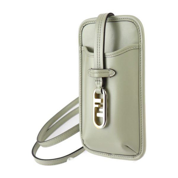 2418013007057 2 Fendi Phone Pouch Orlock Shoulder Bag Calf Leather Gray Green