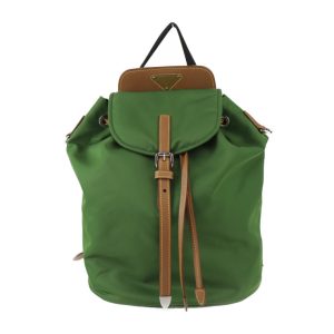 2423053007112 1 Prada Triangular Logo Plate Backpack Nylon Leather Green