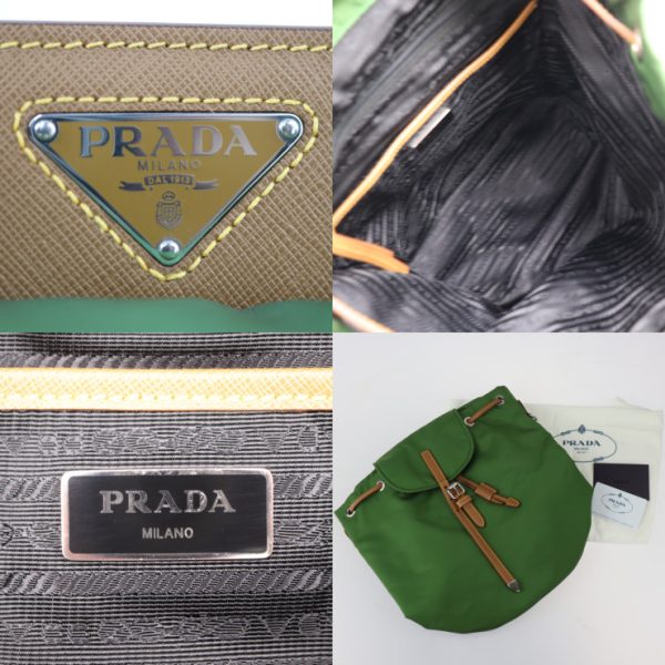 2423053007112 8 Prada Triangular Logo Plate Backpack Nylon Leather Green