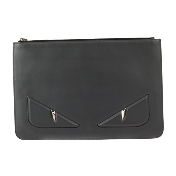 2423053007116 1 Fendi Pouch Bag Bugs Eye Monster Leather Gray