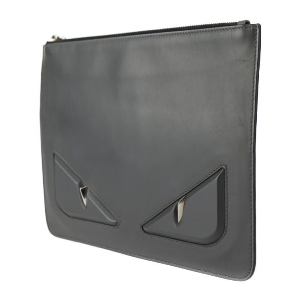 2423053007116 2 Fendi Pouch Bag Bugs Eye Monster Leather Gray