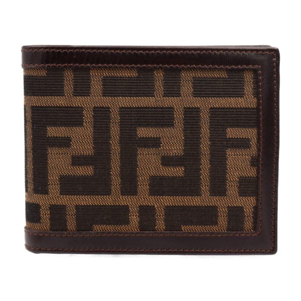 2431013001141 1 Fendi Zucca Bifold Wallet Canvas Leather Brown