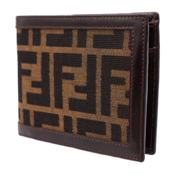 2431013001141 2 Fendi Zucca Bifold Wallet Canvas Leather Brown