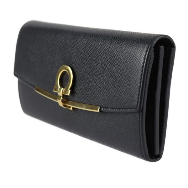 2431031001030 2 Salvatore Ferragamo Gancini Leather Flap Wallet Black