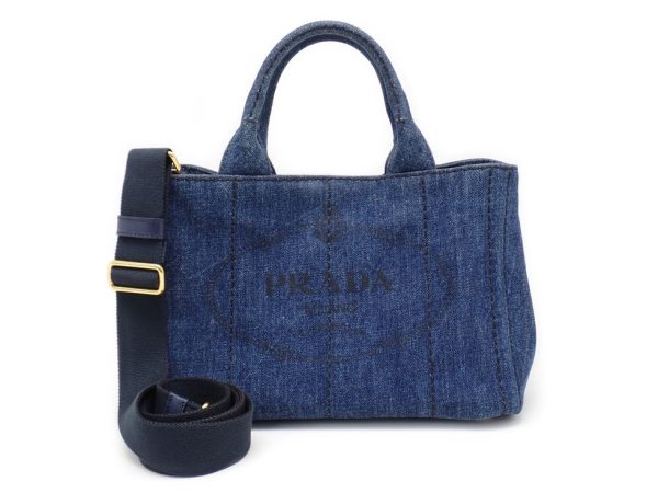 24320tjno14 01 Prada Denim AVIO Canapa Mini 2 Way Tote Bag Blue