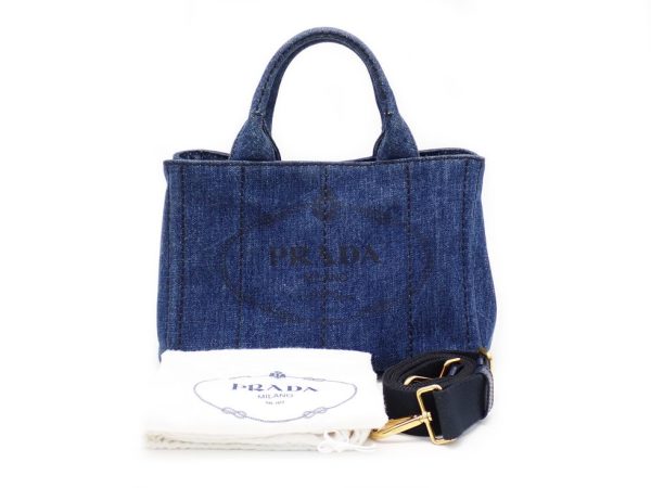 24320tjno14 15 Prada Denim AVIO Canapa Mini 2 Way Tote Bag Blue